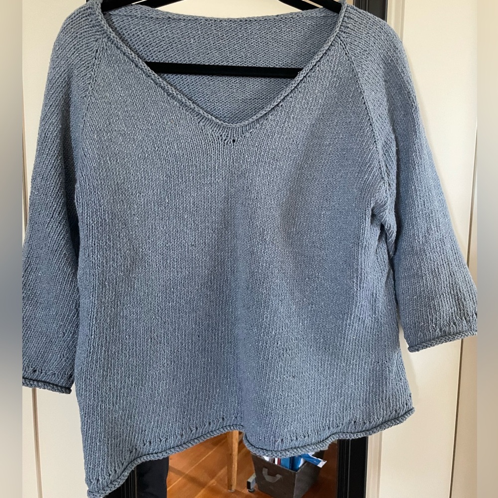 Hand knit Blue V-Neck Knit Sweater